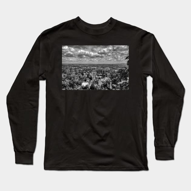 Great Malvern Priory in Malvern, Worcestershire, England, Black And White Long Sleeve T-Shirt by tommysphotos